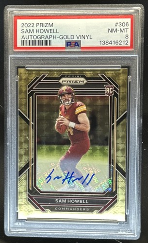 2022 Panini Prizm Sam Howell Rookie Auto Gold Vinyl RC #/5 Commanders PSA 8
