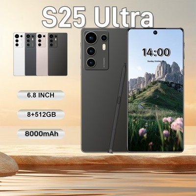 S25 Ultra Android Smartphone Unlocked 6.8'' 8+512GB 8000mAh 72+108MP Dual Camera