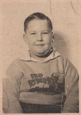 HEAVILY CREASED 1950s Boy Red Ryder Sweatshirt Portrait Happy Childhood Studio