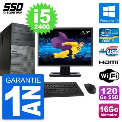 PC tour DELL 390 MT Bildschirm 22 '' i5-2400 RAM 16Go SSD 120Go HDMI Windows 10