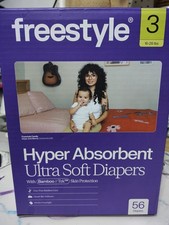 Freestyle 56 Pack Hyper Absorbent White Size 3 ,16-28lbs posable Baby Diapers