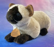 19" Vintage Dakin Elegante Siamese Cat Lying Large Stuffed Animal Plush Blue Eye