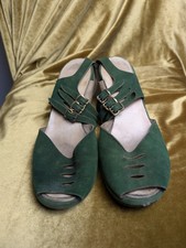 Vintage Green Suede Strappy Seiberling Heels Size 7