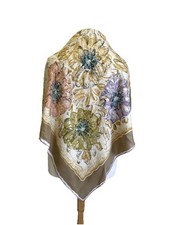 Retro Floral Silk Scarf Multi Color Abstract Bloom Pattern Square Shawl A65