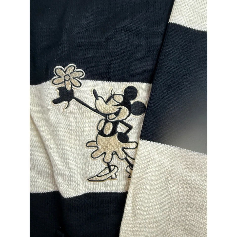 Disney Minnie Mouse Striped Cardigan Sweater Womens 2X Black Cream Pockets - Image 4 of 4