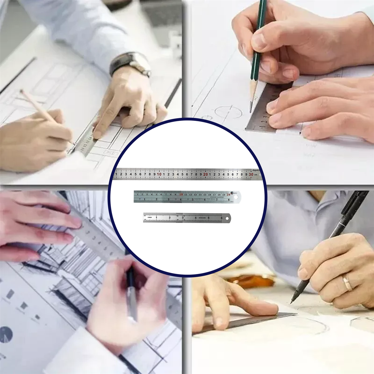 Double Side Metal Ruler Stainless Steel- 30cm-20cm-15cm 12"/ 8"/6