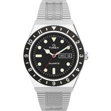 Orologio Uomo Q TIMEX REISSUE TW2U61800 Bracciale Acciaio Nero Vintage