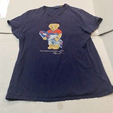 Polo Ralph Lauren Bear With Surfboard T-Shirt Size XL Custom Fit Slim Distressed