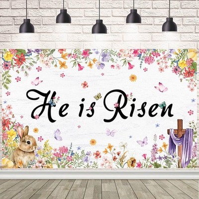 AIBIIN He is Risen Backdrop Happy Easter Spring Banner 5.9x3.6ft, colorful 