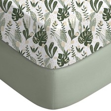 Yoofoss 2-Pack Pack and Play Fitted Mini Crib Sheets - Green/Banana Leaves