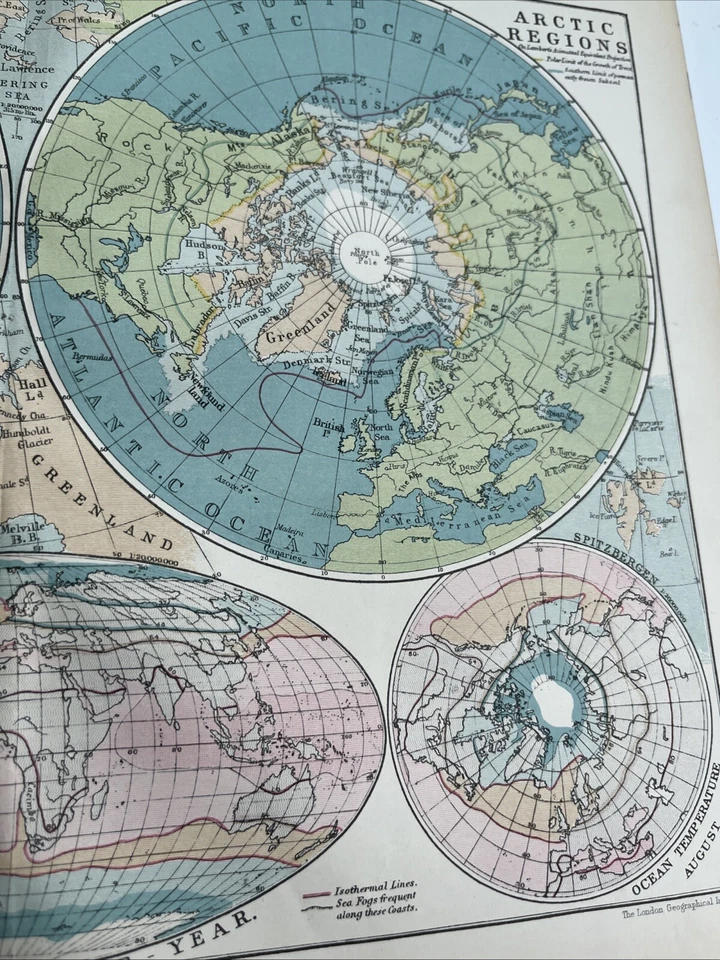 1910: Mapa de las regiones árticas antárticas región temperatura del océano impresión PSA #4A C Foto 3 de 4