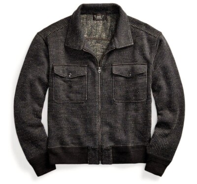 POLO RALPH LAUREN DOUBLE RL RRL JACQUARD BROWN'S BEACH FLEECE ZIP