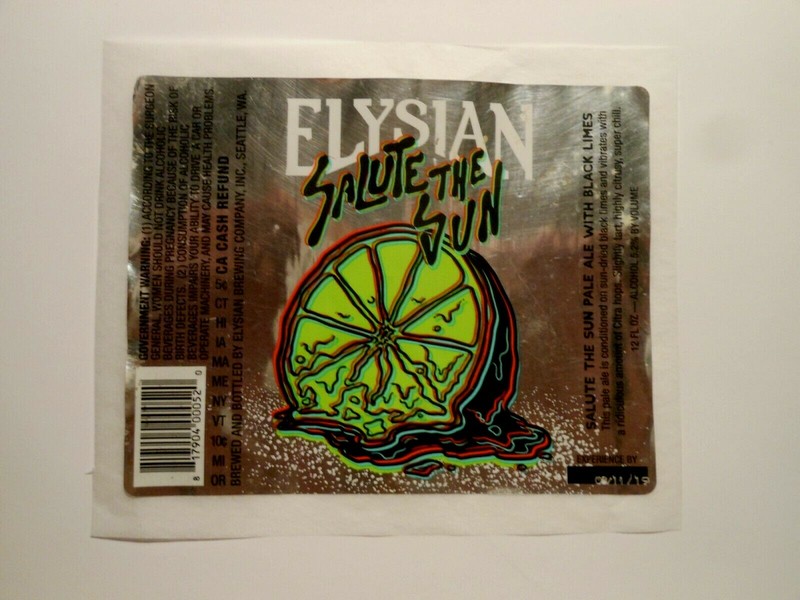 BEER LABEL "ELYSIAN SALUTE THE SUN PALE ALE w/ BLACK OLIVES" ELYSIAN BREWING CO.