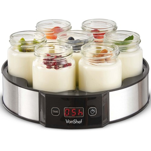 VonShef Digital Yoghurt Maker Machine With 7 Glass Jars LCD Display S/S