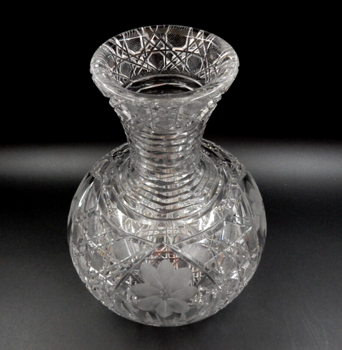 VINTAGE AMERICAN BRILLIANT CUT GLASS J. HOARE STYLE FLOWER 9" WATER CARAFE - Picture 3 of 16