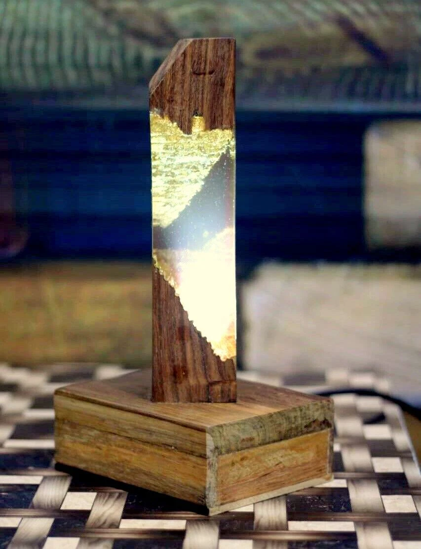 Handmade lamp Epoxy Resin Lamp With Gold leaf Work Premium wooden