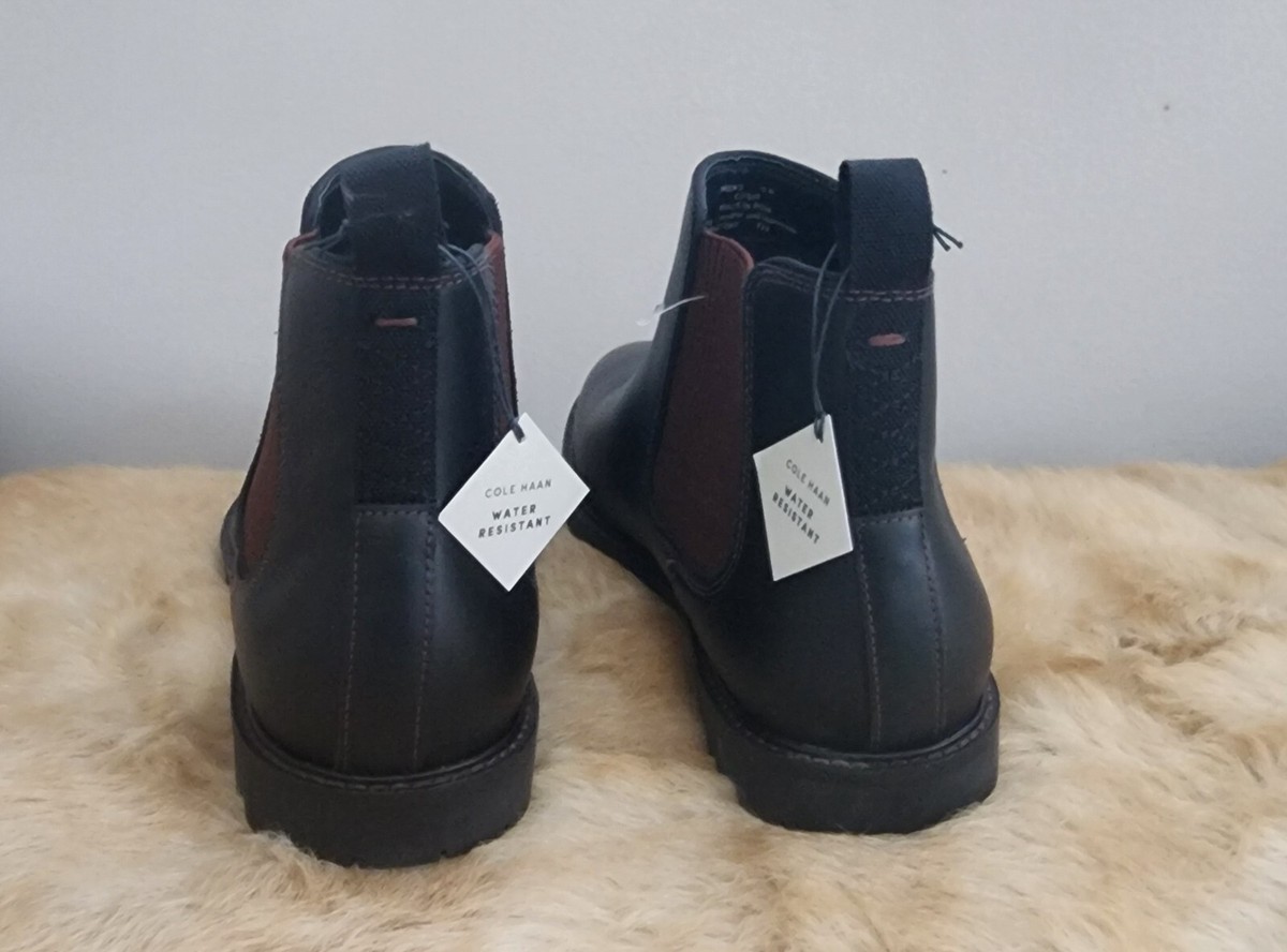 COLE HAAN Midland Lug Black Leather Chelsea Boots C37593 
