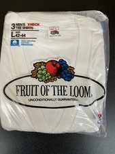 VTG Fruit of The Loom 3 Pack V Neck T Shirts Mens Sz Larg White 100 Cotton 1986