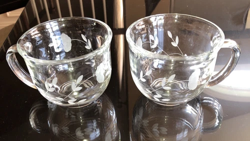 Princess House Heritage Cut Crystal Cappuccino Mugs Large 14 Oz  3 1/2" Set of 2