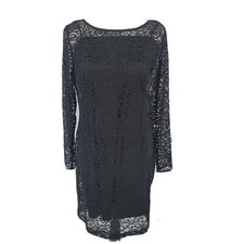 Chaps Black Lace Sheath Dress Long Sleeve Lined Women's 12 NWT