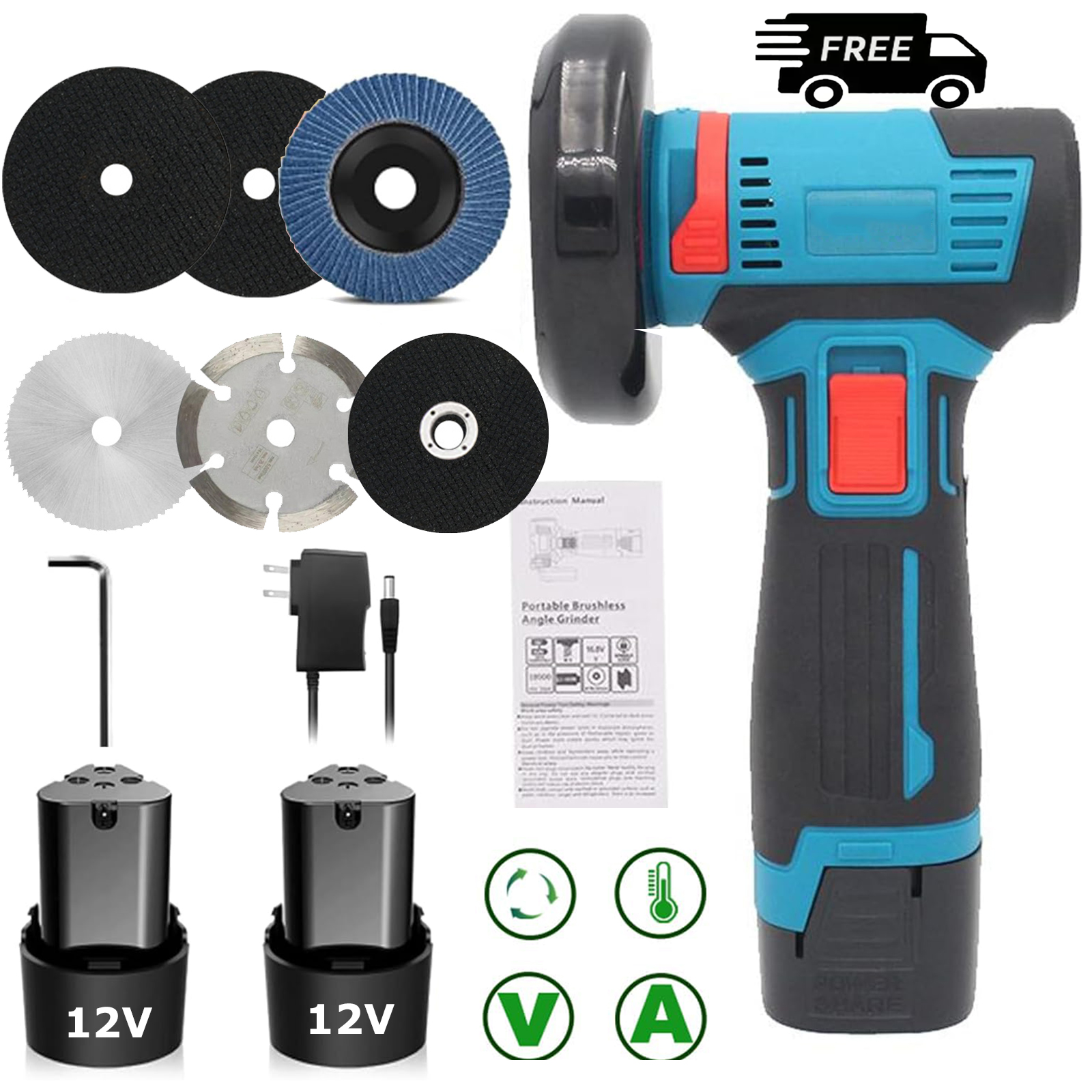 Cordless Mini 12V Angle Grinder Brushless  Cut Off Handheld Polish Grinding Tool