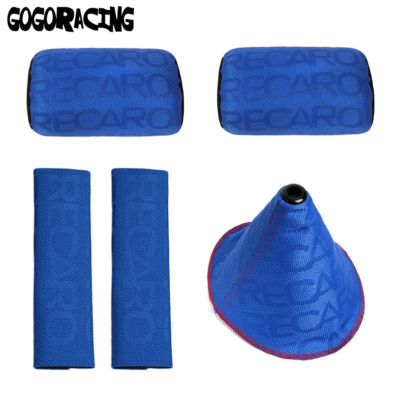 Blue Recaro Shifter Boot Cover Seat Neck Pillow Headrest Seat Belt Cover