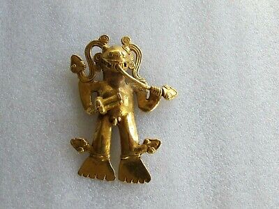 Pre Columbian 700 - 1530 AD Gold Shaman with Snakes Drum Pendant Diquís XF  Test