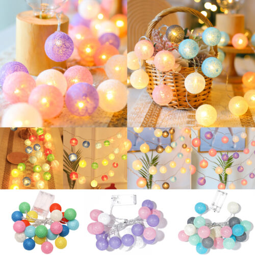 10/20Leds Fairy String Light Battery Globe Garland Cotton Ball Xmas Home Wedding - Picture 1 of 33