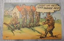 WWII Comic Military Linen Postcard 1940s Parade Rest!