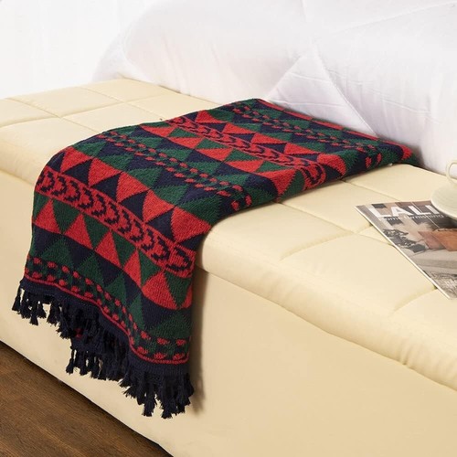 Knit Woven Throw Blanket Colorful Geometric Pattern Blankets - Picture 5 of 7