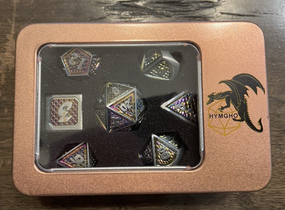 Dice Set HYMGHO DnD RPG Behemoth Brushed Rainbow - Beautiful! - Solid Metal