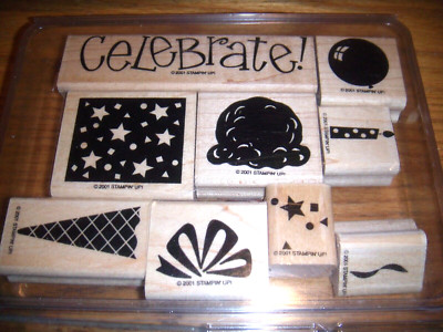 NEW STAMPIN - UP  PERFECT PARTY  9 PCS  WOOD Rubber Stamps MOUNTED 2000