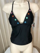 Hula Honey Wireless Tankini XS Strappy Back Swim Top Black Juniors 104031