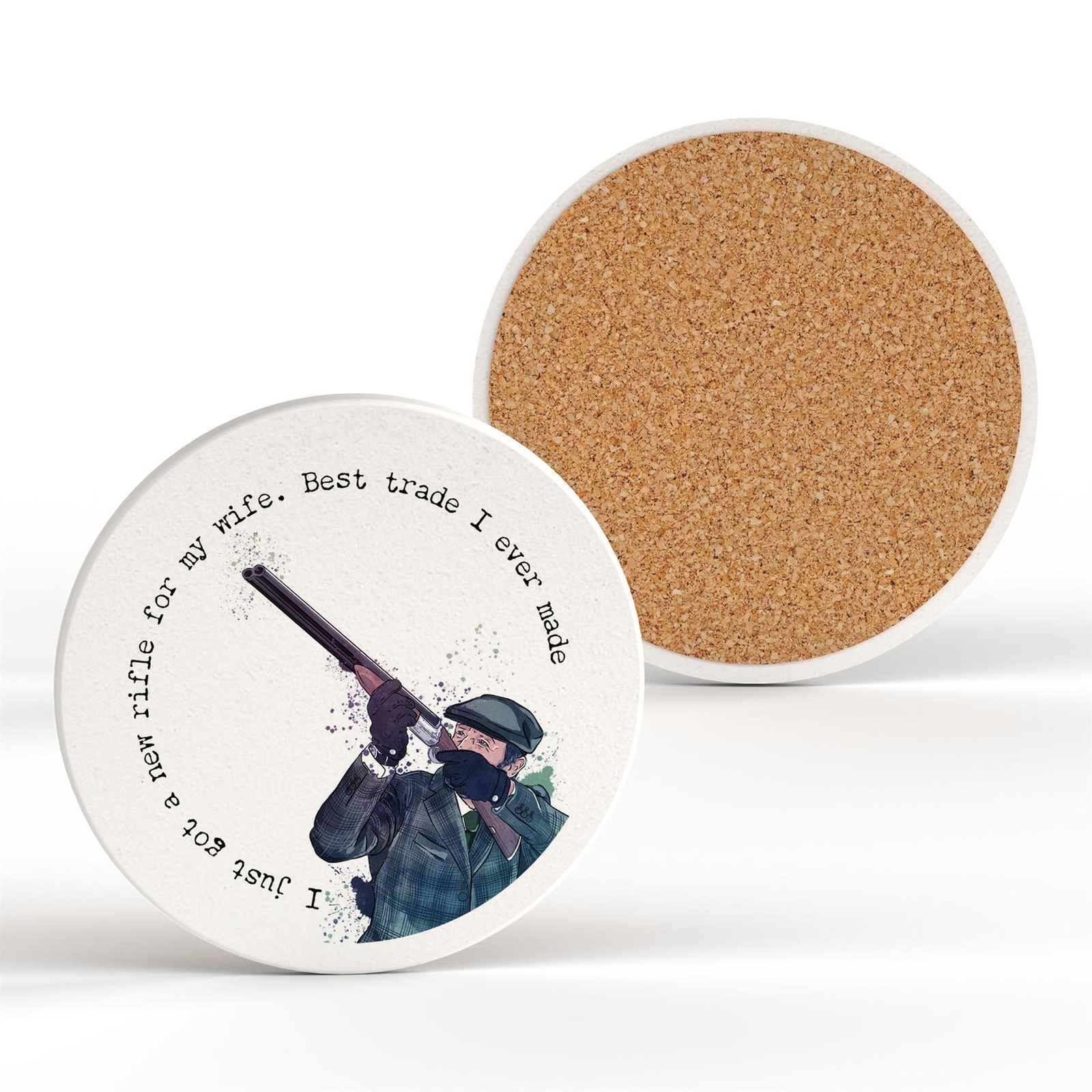 The Best Trade I Ever Made Hunting Watercolour Artwork Ceramic Round Coaster
