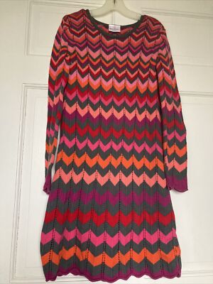Hanna Andersson Girls 10 Long Sleeve Chevron Dress Knit Lined Size 140 Pink  Gray | eBay