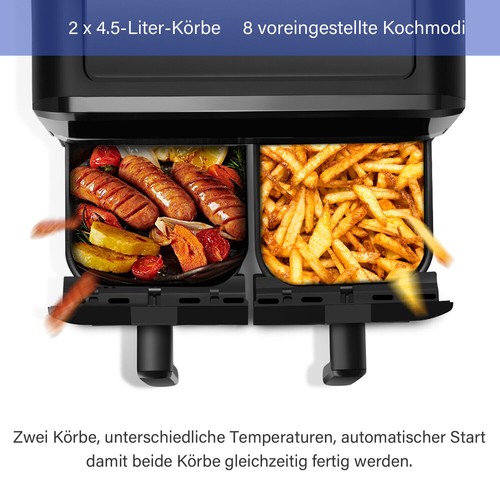 9L Heißluftfritteuse Dual Zone Airfryer mit Sichtfenster Digital Fritteuse 2400W - Bild 9 von 15