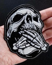 Death Skull  Speak No Evil  Iron On Embroidered Motorcycle Biker Patch
