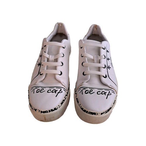 Zara Women's Size Eu 36 /US 5.5 White Sneakers Shoes Graffiti - Picture 2 of 8
