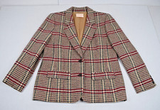 Vintage Pendleton Wool Blazer Size L 80s Cranberry Red Beige Plaid Made USA