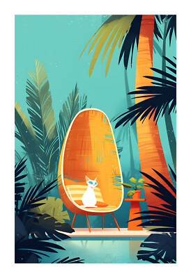 Cute Cat  in Mid Century Modern Chair Art Print cic9