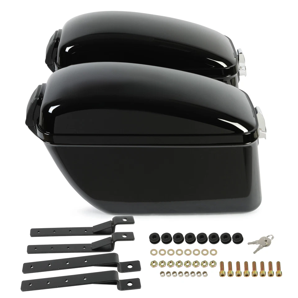 生动黑色大号硬鞍袋后备箱适用于Harley Dyna本田雅马哈配件 — 第 4/4 张图片