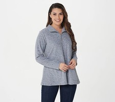 Susan Graver Burnout Jacquard Knit Half Sweater Quiet Grey S New