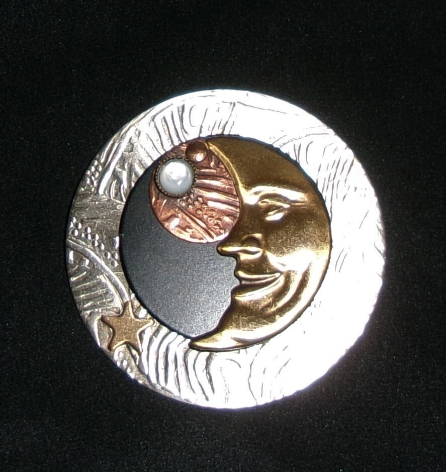 Silver Forest Celestial Moon Brooch-Handmade in  … - image 1