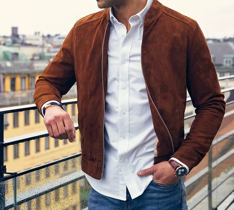 Classic Men s Stylish look 100 Suede Leather Jacket