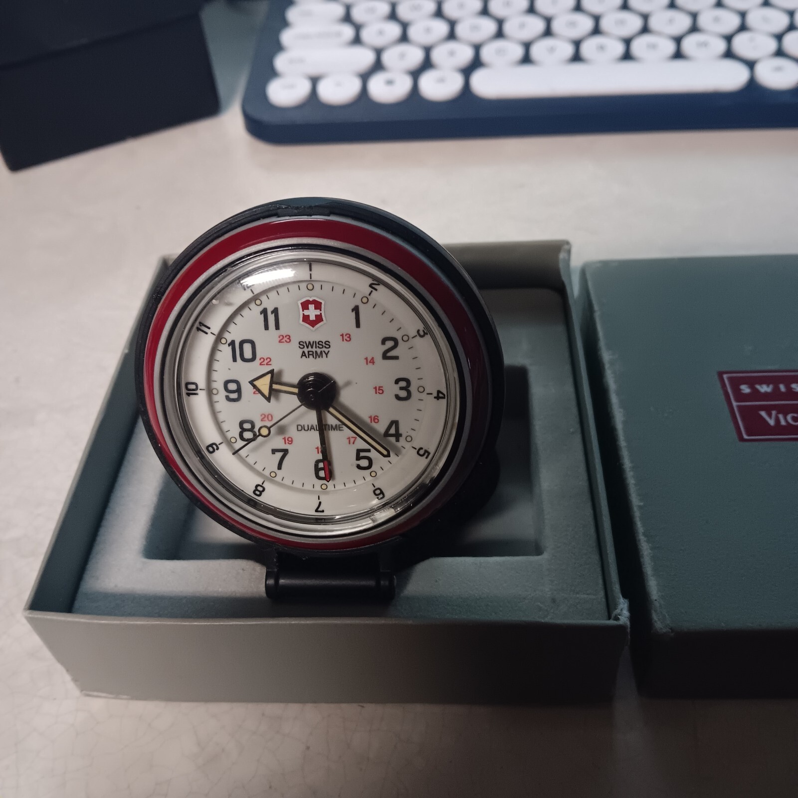 Victorinox Swiss Army Travel Alarm Clock Pocket Watch Dual Time Black