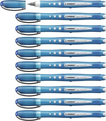 Rollerball - STABILO Worker + bunte 10er Box blau