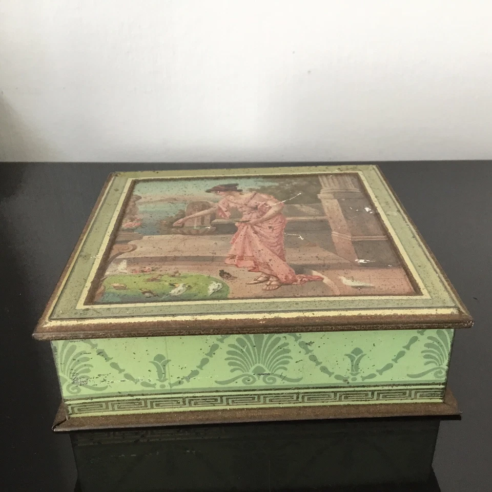 PERNOT BOITE TOLE LITHOGRAPHIEE BISCUITS ART NOUVEAU ART DECO ROMAINE POMPEI - Photo 2/4