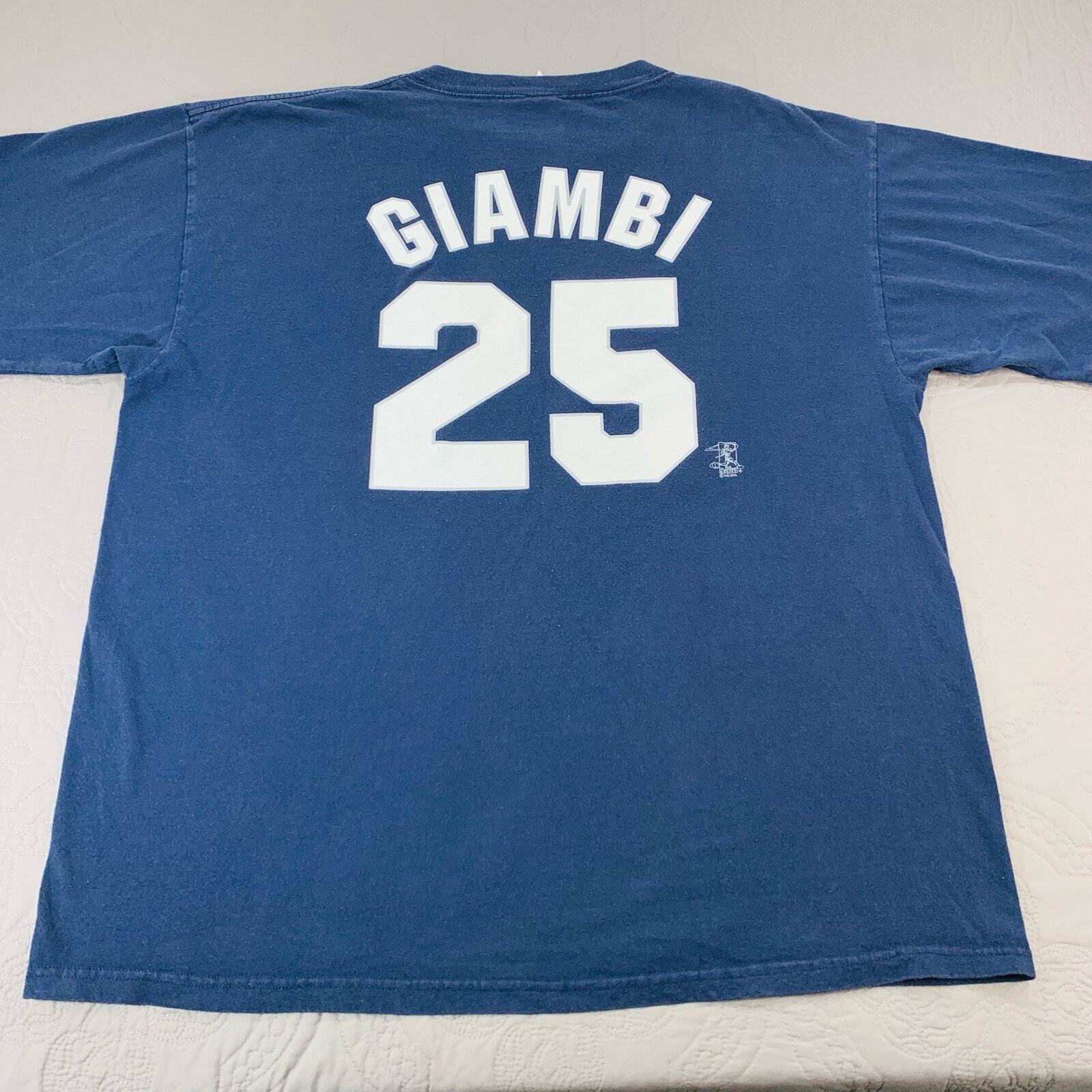 Camiseta Jason Giambi Para Hombres 2XL Azul Yankees Majestuoso Jugador Número Béisbol MLB Camiseta
