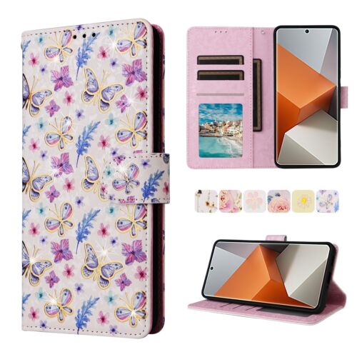 Flowers Pattern PU Leather Wallet Card Phone Case For Redmi Note 13 Pro Plus 5G