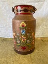 Alte Milchkanne aus Metall,  kupferbraun und handbemalt, 45cm hoch